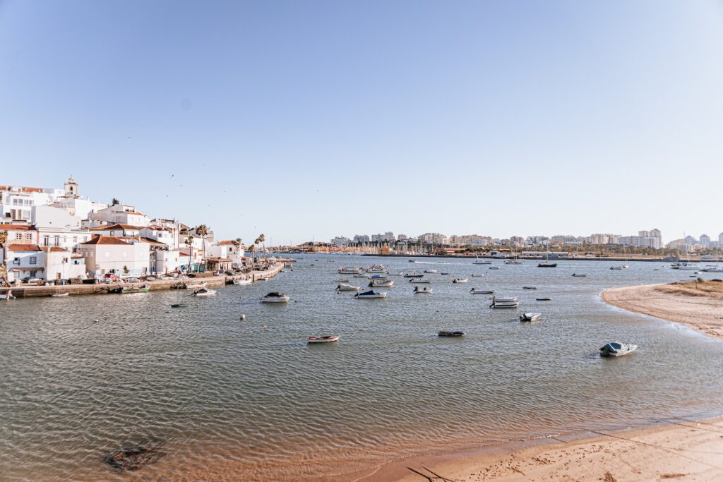Algarvian city with boats on the ria formosa