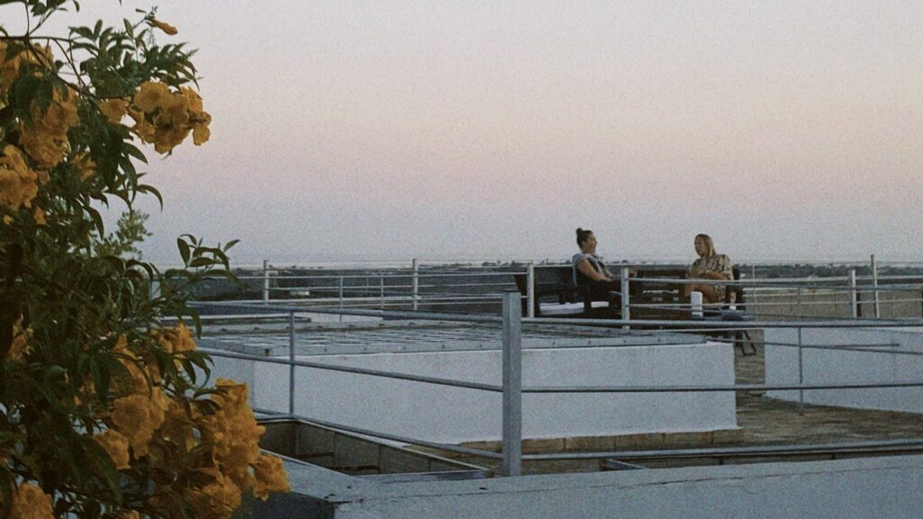Coliver enjoying the sunset from the rooftop at POMAR na Serra, overlooking the Ria Formosa in Algarve, Portugal