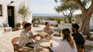 Diverse community sharing knowledge at a rural coliving home