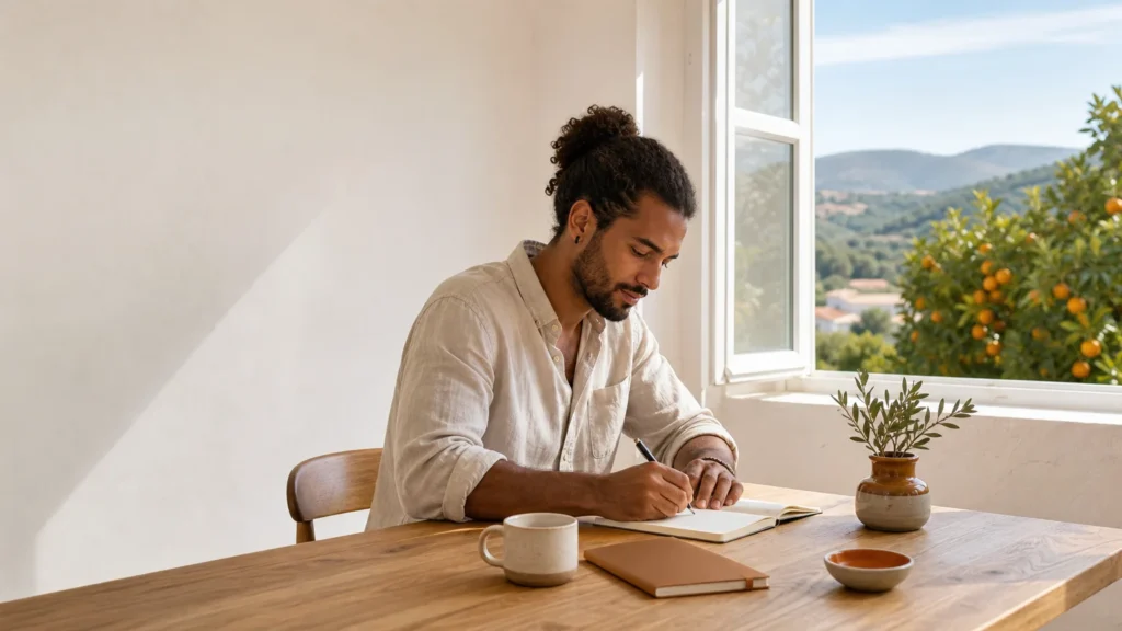 Digital nomad planning a productive routine in the Algarve